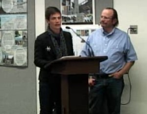 Housing Director Pam Hennarty and Housing Board member Kirk Stapp at Mammoth Town Council meeting.