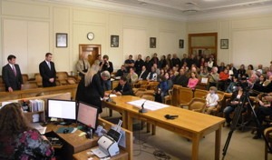 The courtroom in the Independence historic courthouse was packed with family, friends and officials witnessing the swearing-in of newly elected supervisors. Photos by Charles James