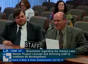 (l-r) Bill Van Waggoner, Owens Lake Mgr. and Water Operations Director Martin Adams at Commission meeting.