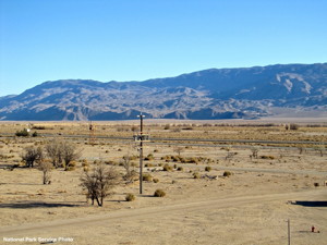  Looking east from the visitor’s center at Manzanar National Historic Site. The floor of the Owens Valley, along with the Inyo Mountains in the background, are visible. But this view could be destroyed by a massive solar energy generating station, proposed by the Los Angeles Department of Water and Power. National Park Service Photo