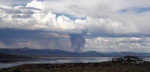 The Toiyabe Forest Fire as seen from Highway 395 at Mono Lake.