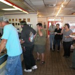 Line of WWP supporters at Carl's Jr.