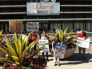 Protestors outside LADWP headquarters in Los Angeles.  Photo by Jane McDonald