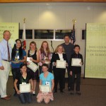 From left to right: uperintendent Terry McAteer, Jeniffer Velazquez (Home Street), Grace Griego (Round Valley), Arianna Pope (Home Street), Nichole Asher (Owens Valley), Jake Rasmuson (Coldwell Banker), Steven Mather (Owens Valley), seated Paige Vance (Big Pine) and Kennah Davis (Round Valley). 