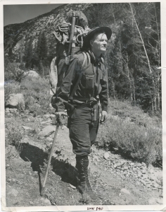  Norman Clyde in the prime of his outdoor life, looking as imposing as the granite peaks of the Sierra which he helped scale in the 1930s, with the help of just a rope, hob-nailed boots, his ice axe and few other pioneering climbers such as Glen Dawson and Jules Eichorn. Photo courtesy the Eastern California Museum.