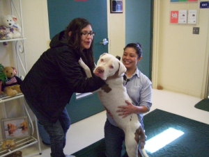 Bentley and his family, Stephanie Diaz and Cynthia Gama.  (Photo by Sage Lovelace-Whitmore Shelter)