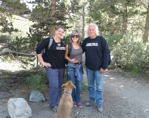 In the John Muir Wilderness, Kearsarge Pass trail, Kammi Foote and Chuck Levin run into Carma Roper and her faithful dog Rex. 