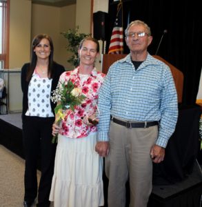 Principal Heather Carr and ICOE board member Alden Nash presented Emilie Norcross with the Community Star Award on behalf of Bishop Elementary School Large