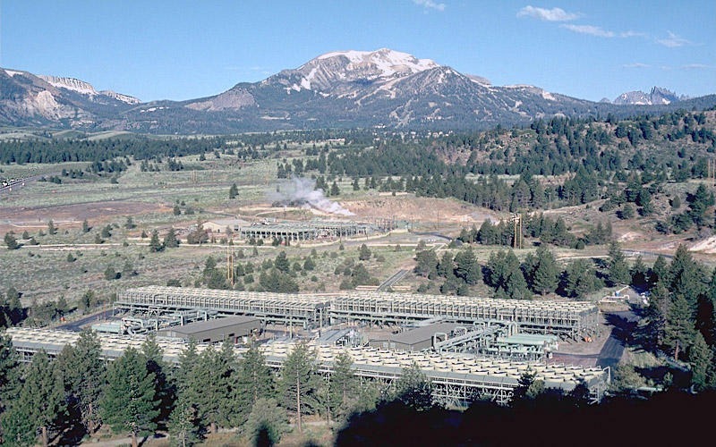 Casa Diablo Hot Springs and the Mammoth geothermal power facility viewed toward the west. 1