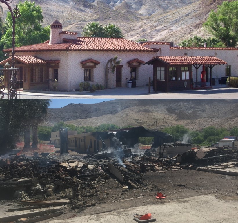 Scottys Castle Visitor Center before after fire