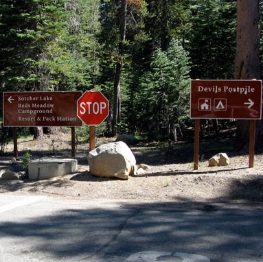 red meadow and devils postpile traffic signs fork