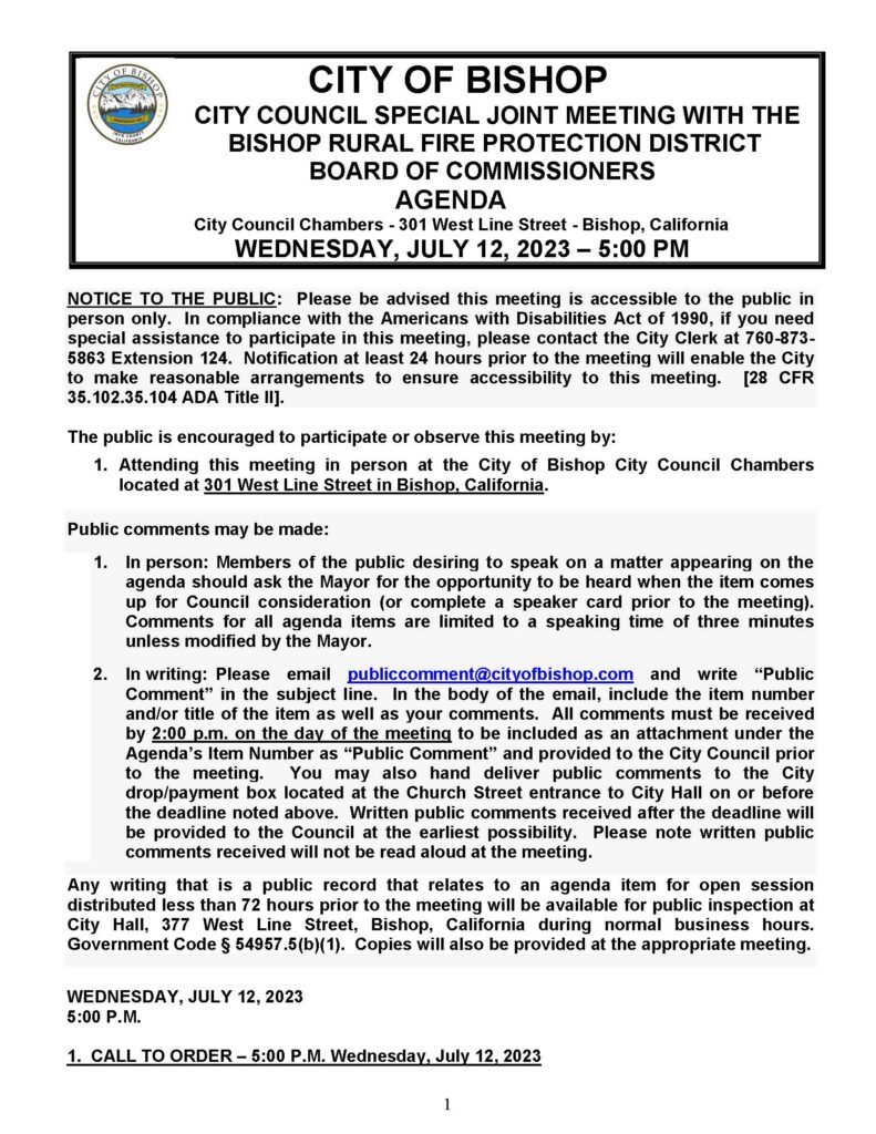 Agenda 2023 07 12 Special Joint Mtg BRFPD Page 1