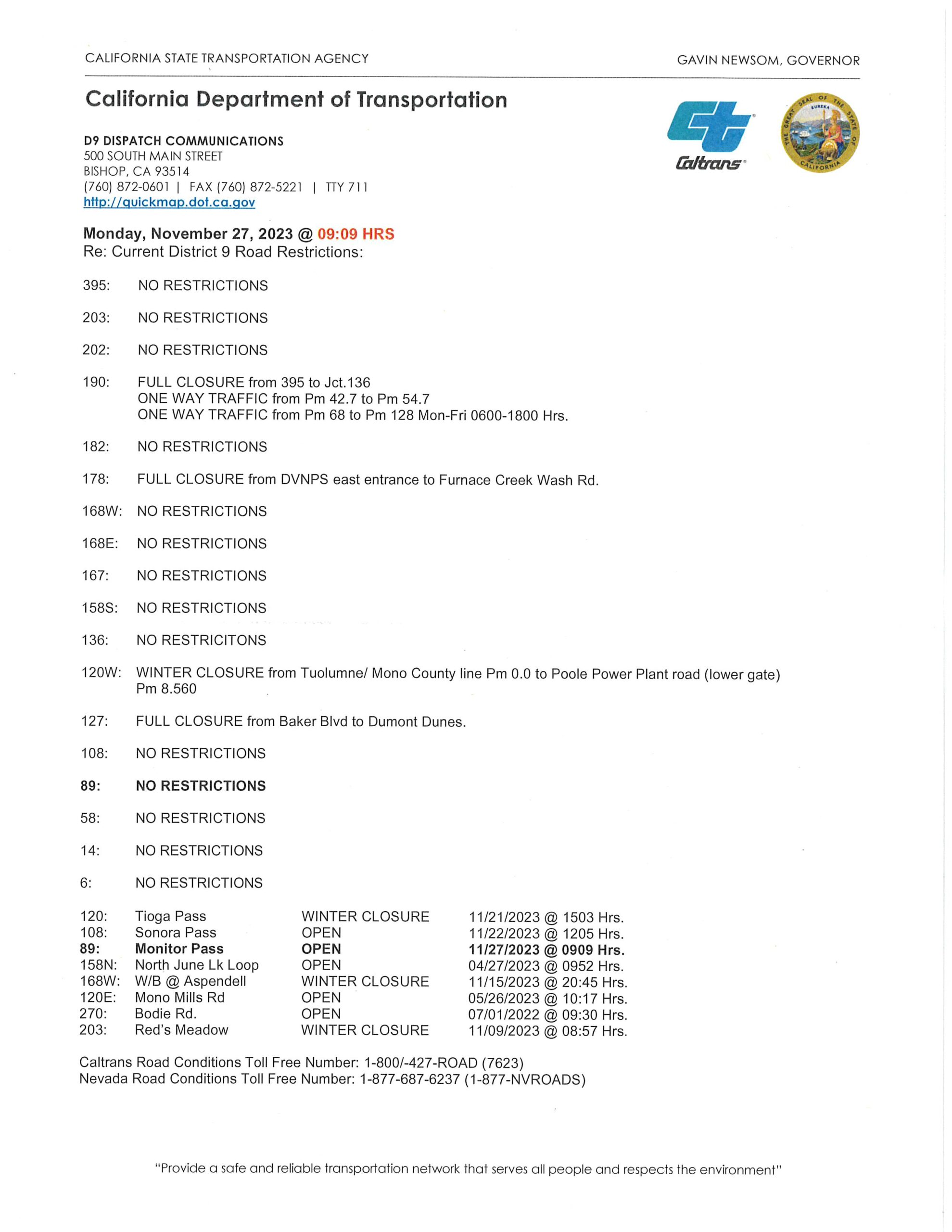 California Highway 89 Road Closures - jzt0bno