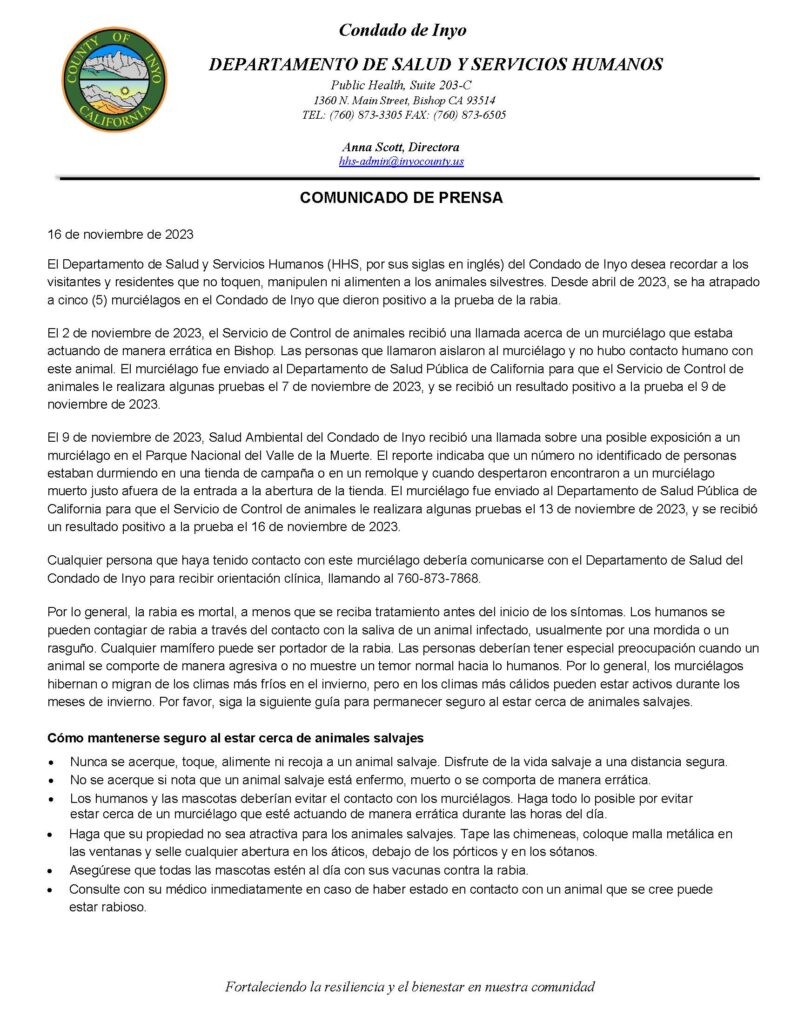 Press Release Public Health RABIES Spanish 11.16.23
