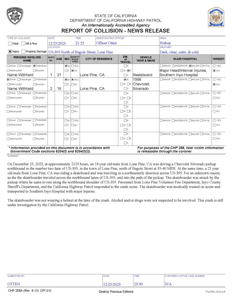 12.25.23 Lone Pine Crash Press Release