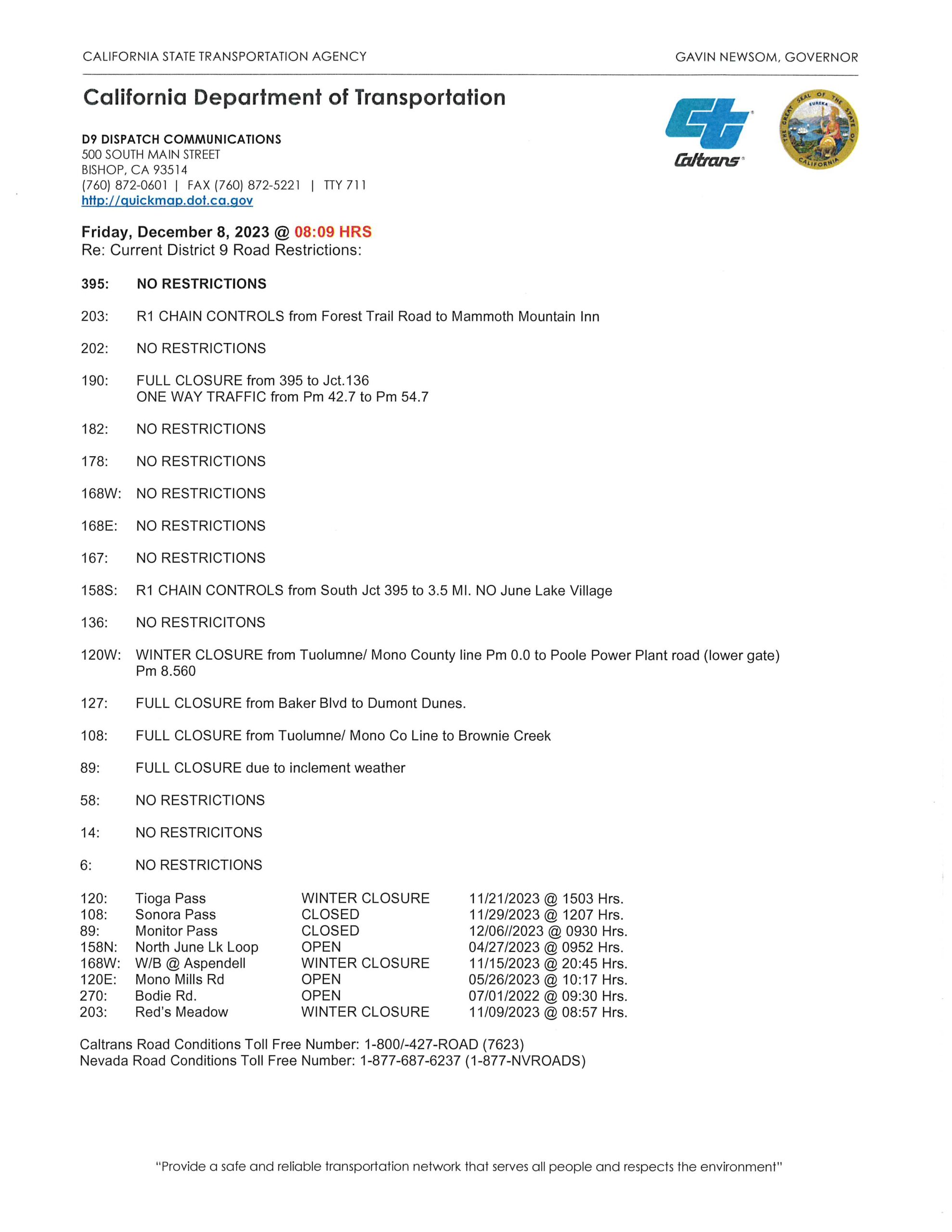 Caltrans Road Conditions Northern California