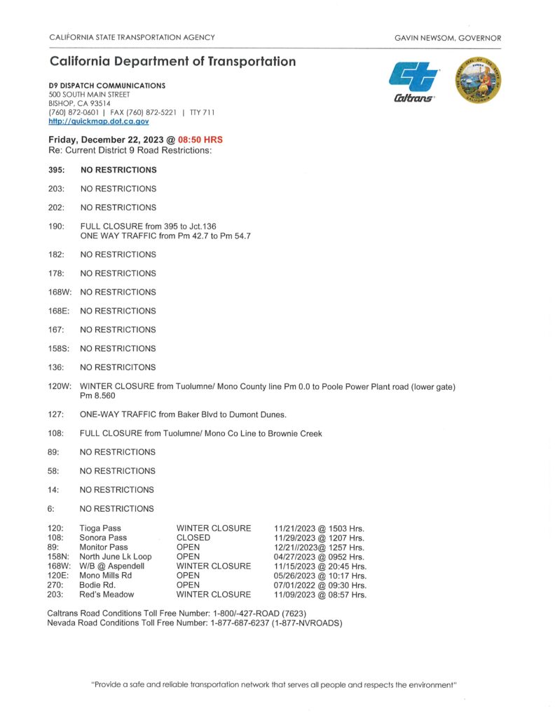 Caltrans road conditions december 22 9 00 am sierra wave eastern