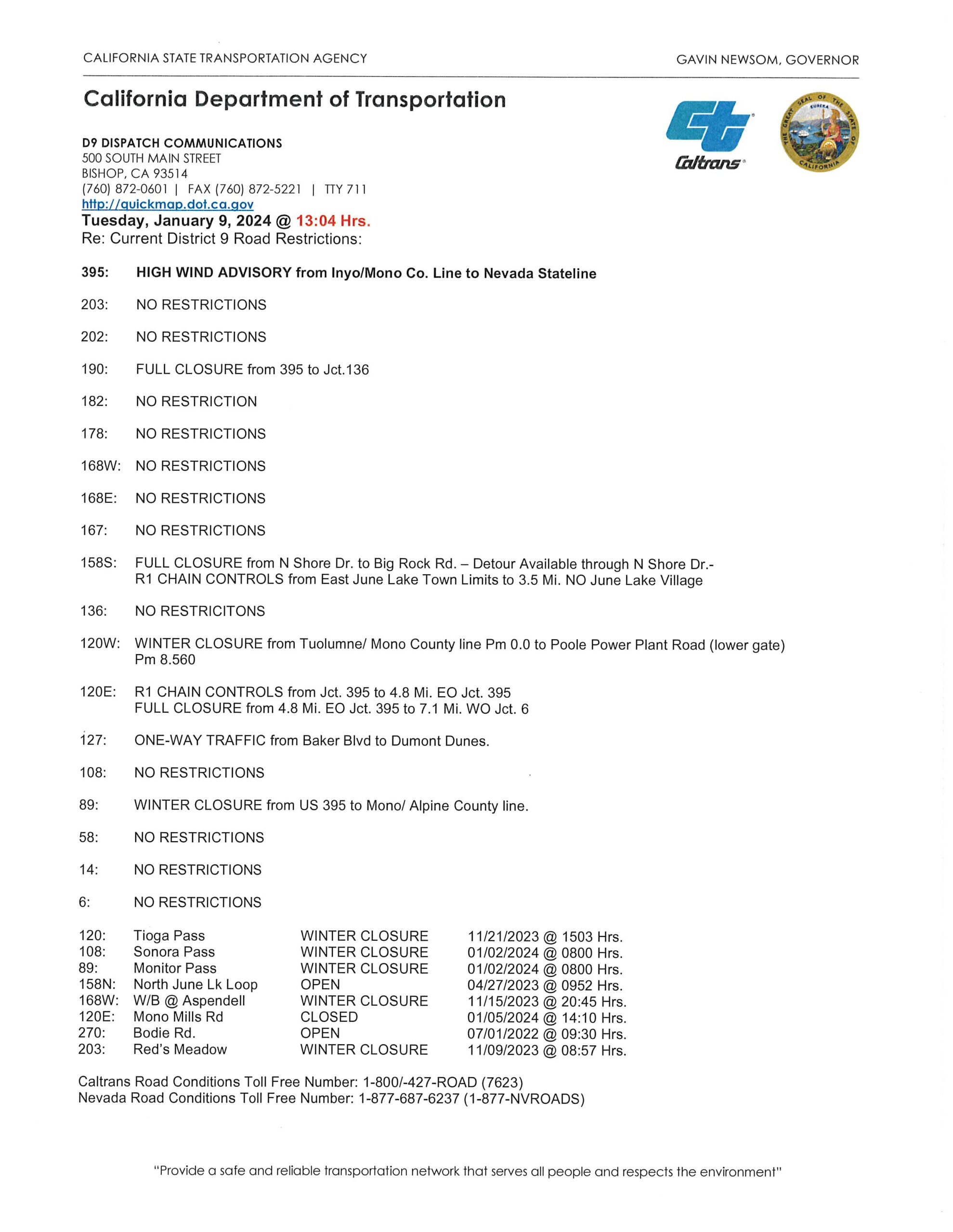 Ca Dot Road Conditions 395 - psv0s1m