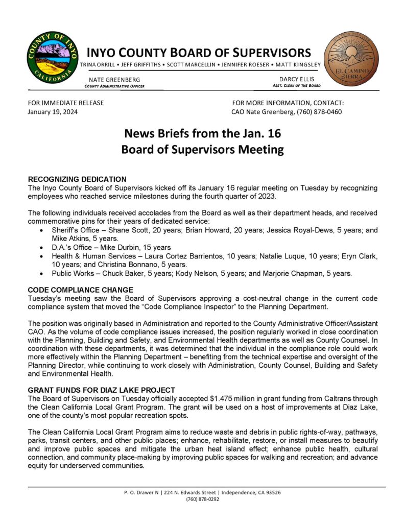 PRESS RELEASE Jan. 16 News Briefs spelling fixed 1 Page 1